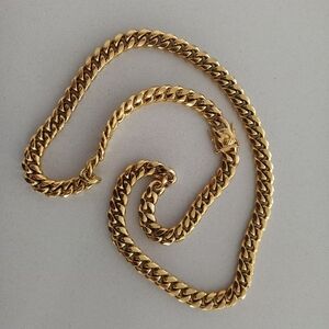 Cuban Link 14K Gold Plated 4 Times Mens Neck Chain 28 Inch.